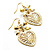 Gold Tone Crystal Bow Heart Drop Earrings - 5.5cm Drop - view 2