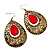 Large Textured Jeweled Hoop Drop Earrings (Burn Gold) - 7.5cm Drop