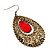 Large Textured Jeweled Hoop Drop Earrings (Burn Gold) - 7.5cm Drop - view 3