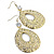Hammered Oval Diamante Hoop Earrings (Gold Tone) - 9cm Drop