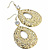 Hammered Oval Diamante Hoop Earrings (Gold Tone) - 9cm Drop - view 2