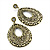 Hammered Oval Drop Hoop Earrings (Gold Tone) - 7cm Drop