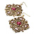 Square Shape Jewelled Filigree Drop Earrings (Burn Gold & Pink) - 7cm Drop - view 2