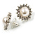 Snow-White Crystal Faux Pearl Stud Earrings (Silver Tone) -2cm Diameter - view 4