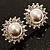 Snow-White Crystal Faux Pearl Stud Earrings (Silver Tone) -2cm Diameter - view 3