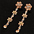 Long Statement Floral Dangle Earrings (Silver&Peach) -7cm Drop - view 5