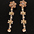 Long Statement Floral Dangle Earrings (Silver&Peach) -7cm Drop - view 3