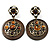Vintage Round Shell Amber Coloured Resin Bead Drop Earrings (Bronze Tone)