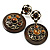 Vintage Round Shell Amber Coloured Resin Bead Drop Earrings (Bronze Tone) - view 2