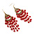 Long Red Acrylic Chandelier Earring (Antique Gold Finish) -10.5cm Drop - view 3