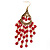 Long Red Acrylic Chandelier Earring (Antique Gold Finish) -10.5cm Drop - view 8