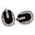 Oval Black Enamel Diamante Clip On Earrings In Silver Tone Metal - 15mm Length - view 3