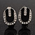 Oval Black Enamel Diamante Clip On Earrings In Silver Tone Metal - 15mm Length - view 2