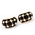 C-Shape Black Enamel Crystal Floral Clip On Earrings In Gold Plated Metal - 22mm Length - view 4