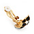 C-Shape Black Enamel Crystal Floral Clip On Earrings In Gold Plated Metal - 22mm Length - view 5