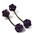 Gun Metal Purple Diamante Drop Earrings - 6.5cm Length - view 2