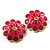 Bright Pink Enamel Floral Clip On Earrings -3.5cm Diameter