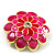 Bright Pink Enamel Floral Clip On Earrings -3.5cm Diameter - view 3