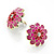 Bright Pink Enamel Floral Clip On Earrings -3.5cm Diameter - view 6