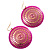 Large Deep Pink Hammered Disk Drop Earrings (Gold Tone) - 5.5cm Diameter - view 2