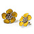 Yellow Enamel Floral Stud Earrings (Silver Tone) - 3cm Diameter