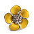 Yellow Enamel Floral Stud Earrings (Silver Tone) - 3cm Diameter - view 2