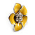 Yellow Enamel Floral Stud Earrings (Silver Tone) - 3cm Diameter - view 4