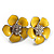 Yellow Enamel Floral Stud Earrings (Silver Tone) - 3cm Diameter - view 3