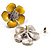 Yellow Enamel Floral Stud Earrings (Silver Tone) - 3cm Diameter - view 6