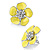 Yellow Enamel Floral Stud Earrings (Silver Tone) - 3cm Diameter - view 9