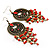 Long Bronze Coral Bead Chandelier Earrings - 10.5cm Drop - view 2