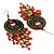 Long Bronze Coral Bead Chandelier Earrings - 10.5cm Drop - view 3