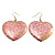 Large Pink Hammered Heart Drop Earrings (Gold Tone) - 6.5cm Length - view 4