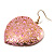 Large Pink Hammered Heart Drop Earrings (Gold Tone) - 6.5cm Length - view 2