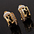 Small C-Shape Diamante Animal Print Clip On Earrings (Gold Tone) - view 9