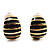 Small C-Shape Stripy Black Enamel Clip On Earrings (Gold Tone)