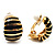 Small C-Shape Stripy Black Enamel Clip On Earrings (Gold Tone) - view 2