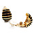 Small C-Shape Stripy Black Enamel Clip On Earrings (Gold Tone) - view 3
