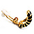 Small C-Shape Stripy Black Enamel Clip On Earrings (Gold Tone) - view 4