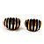 Small C-Shape Stripy Black Enamel Clip On Earrings (Gold Tone) - view 5
