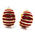 Small C-Shape Stripy Red Enamel Clip On Earrings (Gold Tone) - view 3