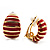 Small C-Shape Stripy Red Enamel Clip On Earrings (Gold Tone) - view 2