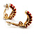 Small C-Shape Stripy Red Enamel Clip On Earrings (Gold Tone) - view 4