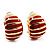 Small C-Shape Stripy Red Enamel Clip On Earrings (Gold Tone) - view 6