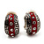 Small C-Shape Greek Style Red Enamel Clip On Earrings (Silver Tone)