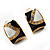 Small C-Shape 'Leaf' Black&White Enamel Diamante Clip On Earrings (Gold Tone) - view 3