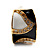 Small C-Shape 'Leaf' Black&White Enamel Diamante Clip On Earrings (Gold Tone) - view 6