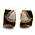 Small C-Shape 'Leaf' Black&White Enamel Diamante Clip On Earrings (Gold Tone) - view 2