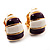 Small C-Shape Stripy Purple & White Enamel Clip On Earrings (Gold Tone) - view 3