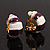 Small C-Shape Stripy Purple & White Enamel Clip On Earrings (Gold Tone) - view 5